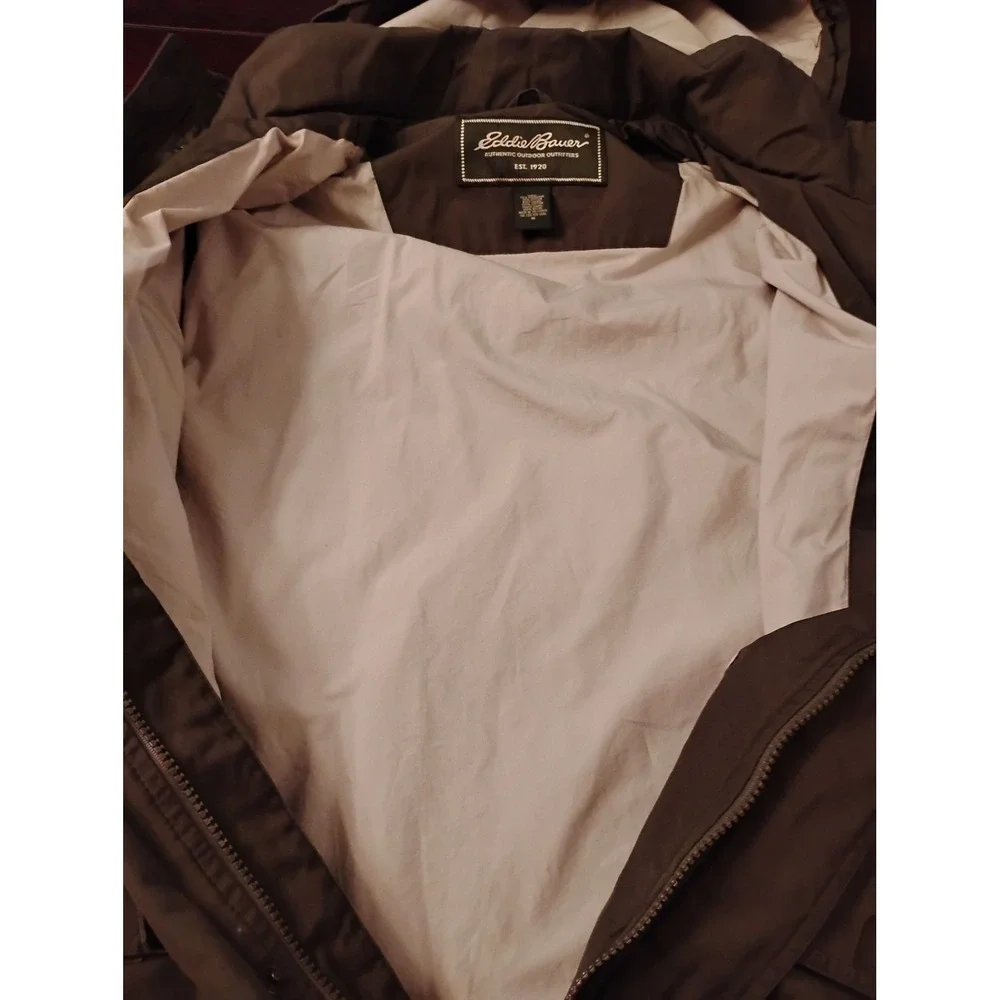 Eddie Bauer Mens Olive Green Utility Field Jacket Hooded Outdoor Gear Medium